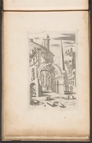 Round building, arch and obelisk, Jacques Androuet, 1550 Canvas Print