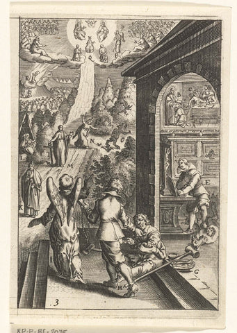 Emblem with man who prepares himself with good deeds for a prayer to God, Boetius Adamsz. Bolswert, 1649 Canvas Print