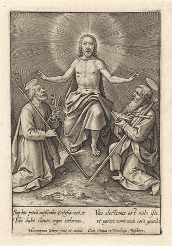 Resurrected Christ with Petrus and Paulus, Hieronymus Wierix, 1563 - before 1619 Canvas Print