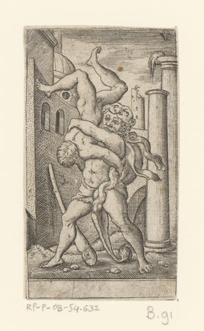 Hercules worstelt met Antaeus, Virgilius Solis, 1524 - 1562 Canvas Print