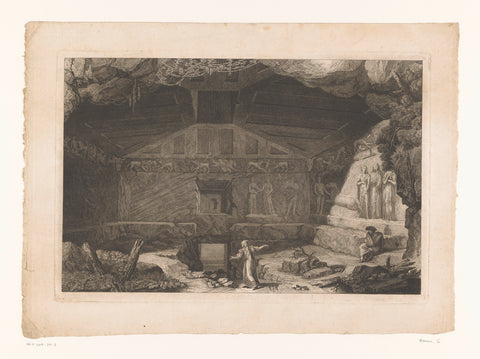 Etruscan burial chamber in Tarquinia decorated with reliefs, Christopher Norton, c. 1762 - c. 1770 Canvas Print