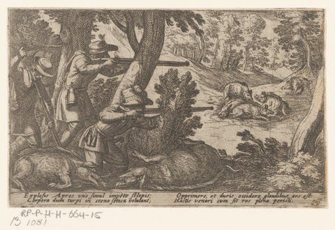 Hunters shoot wild boars, Antonio Tempesta, 1605 Canvas Print