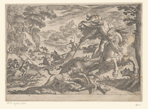 Hunting of wild boars, Antonio Tempesta, 1609 Canvas Print