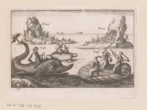 Women on the Back of a Turtle and Dolphin and in a Shell, Anonymous, c. 1635 Canvas Print