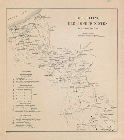 Map with the positions of the allies and French, 1793, F. de Bas, 1793 - 1850 Canvas Print