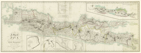 Map of Java with five outcards, Thomas Stamford Raffles (Sir), 1817 Canvas Print