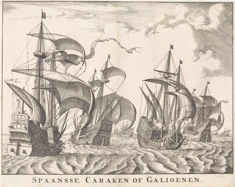 Spanish galleons at sea, Jan Luyken, 1697 Canvas Print