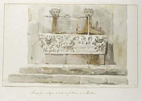 Old sarcophagus as fountain in Messina, Louis Ducros, 1778 Canvas Print