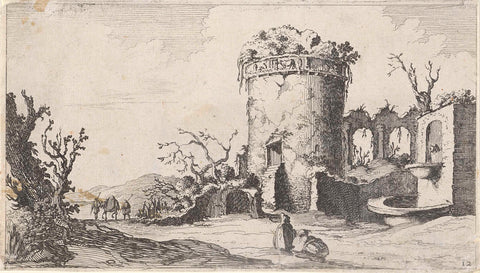 Fountain at ruin with a round tower, Gillis van Scheyndel (I), 1605 - 1653 Canvas Print