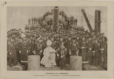 Visit of Wilhelmina, Queen of the Netherlands, Hendrik van Mecklenburg-Schwerin and Juliana, Queen of the Netherlands, to the armoured ship Hr. Ms. 'Jacob van Heemskerck' in Den Helder on 4 May 1912, anonymous, anonymous, 1912 - 1914 Canvas Print