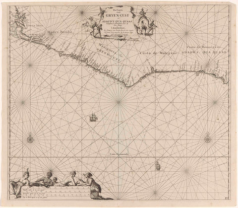 Paskaart van de westkust van Afrika, Jan Luyken, 1683 - 1799 Canvas Print