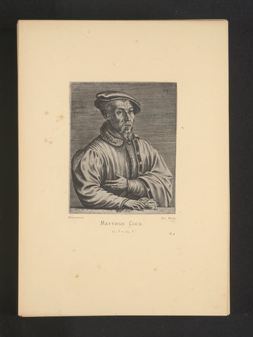 Reproduction of an engraving of a portrait of Matthijs Cock by Johannes Wierix, Joseph Maes, c. 1872 - in or before 1877 Canvas Print