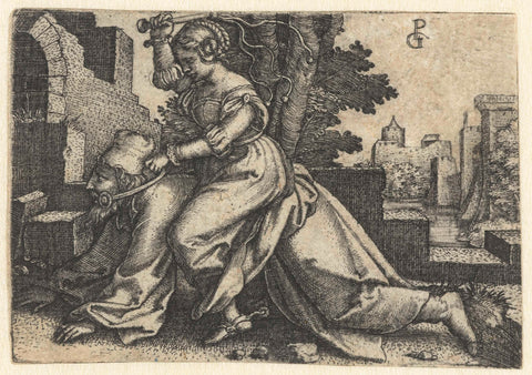 Aristotle and Phyllis (Campaspe), Georg Pencz, 1545 - 1546 Canvas Print