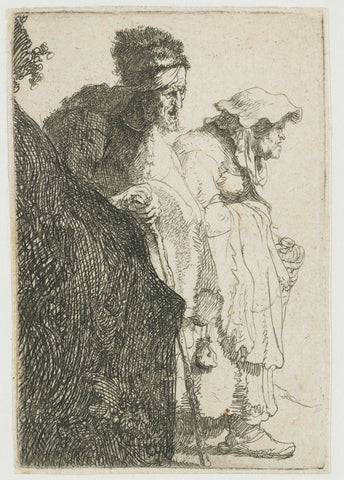 Beggar Man and Woman behind a Bank, Rembrandt van Rijn, c. 1630 Canvas Print