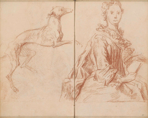 Dog and a seated woman, Petrus Johannes van Reysschoot, 1710 - 1772 Canvas Print