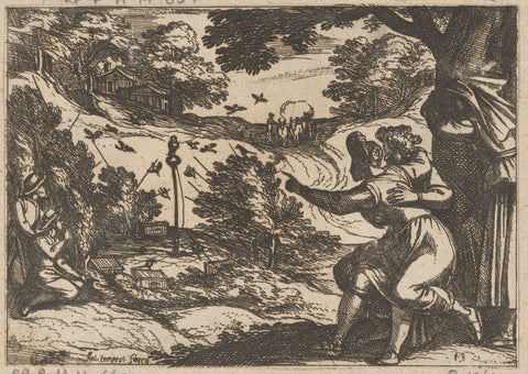 Hunters and ladies keep an eye on a bird trap, Antonio Tempesta, 1598 Canvas Print