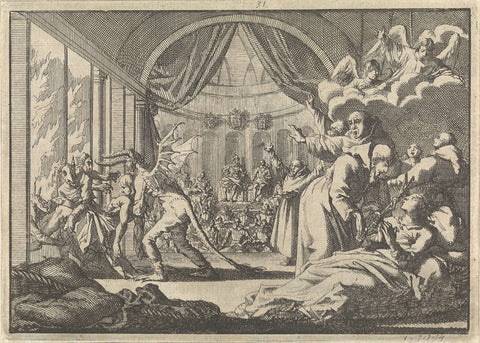 Satirical play by King Philip IV of Spain given to his guest Charles I of England, 1623, Jan Luyken, 1698 Canvas Print