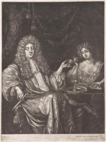 Portrait of a Man with a Prostitute, Pieter Schenk (I), 1670 - 1713 Canvas Print