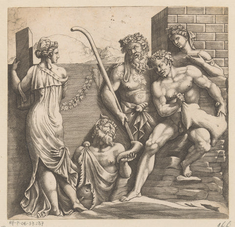 Bacchanaal, Adamo Scultori (possibly), c. 1540 - c. 1585 Canvas Print