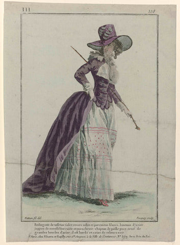 Gallerie des Modes et Costumes Français 1787, No. lll, Pl. 338: Rodingotte de taffetas violet (...), Pierre Charles Baquoy, 1787 Canvas Print