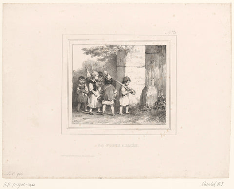 Six children play soldier, Nicolas Toussaint Charlet, 1837 Canvas Print