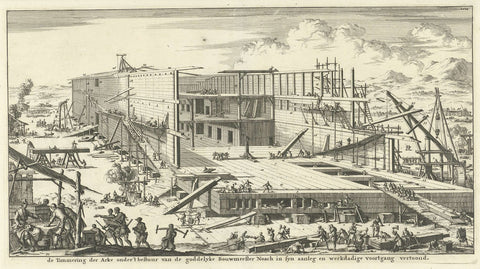 Construction of Noah's Ark, Jan Luyken, 1690 Canvas Print