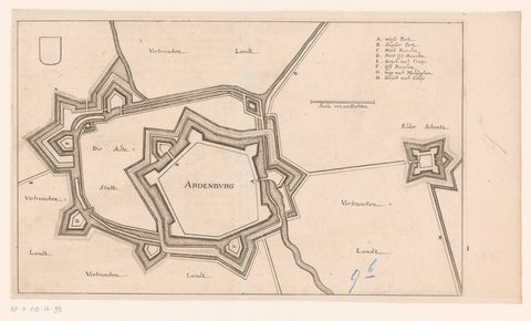 Vestingplattegrond van Aardenbrug, Caspar Merian, 1654 - c. 1700 Canvas Print