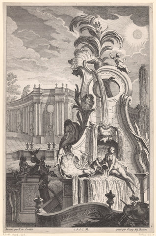 Fontein met man, vrouw en putti, Georg Sigmund Rösch, 1745 Canvas Print