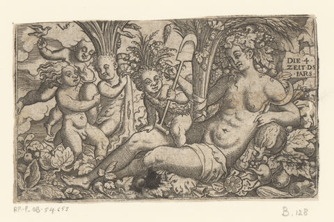 Personificatie van de aarde met vier putti als de vier elementen, Virgilius Solis, 1524 - 1562 Canvas Print