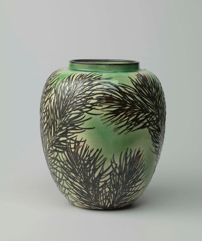 Vase of pottery, decorated in silt technique with pine branches, Groszherzogliche Majolika-Manufaktur, c. 1921 - c. 1923 Canvas Print