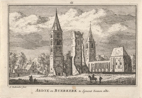 View of the abbey and the Buurkerk in Egmond-Binnen, 1680, Abraham Rademaker, 1727 - 1733 Canvas Print