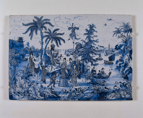 Plaque with a Chinoiserie landscape and gilt details, anonymous, c. 1680 Canvas Print