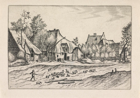 Village road with herd of sheep, Johannes or Lucas van Doetechum, 1610 - before 1676 Canvas Print