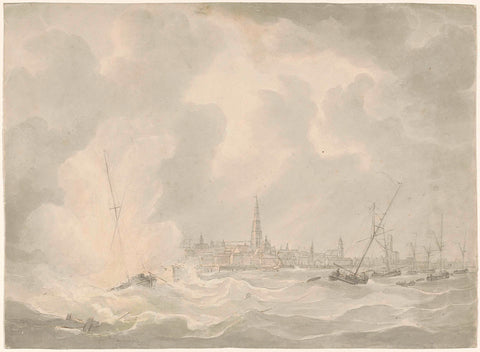 Detonation of the boat of Jan van Speijk, 1831, anonymous, 1831 - 1832 Canvas Print