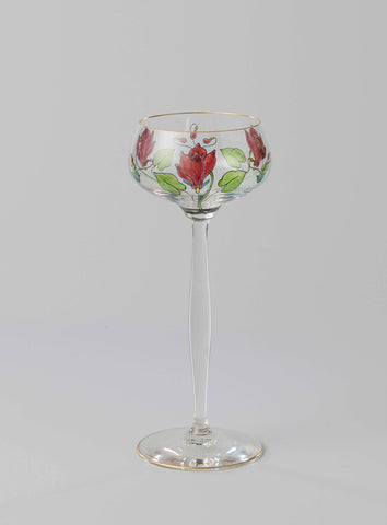 Chalice glass with three cyclamen, Theresienthaler Krystallglasfabrik, c. 1900 - c. 1910 Canvas Print