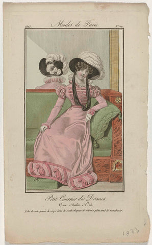 Petit Courrier des Dames, 1823, No. 107 : Robe de soie garnie de crêp (...), anonymous, 1823 Canvas Print