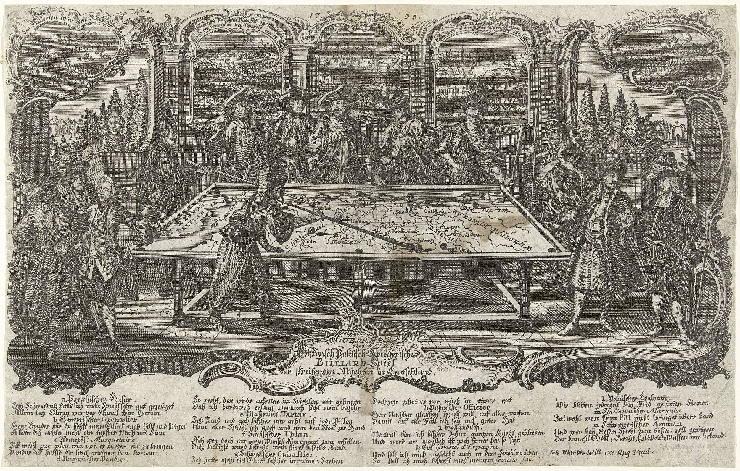 Political billiard game in Germany, 1758, anon | CanvasPrints.com