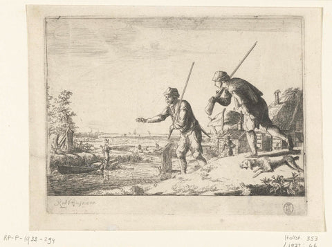 Two soldiers at the crossing of a river, Romeyn de Hooghe, 1655 - 1667 Canvas Print