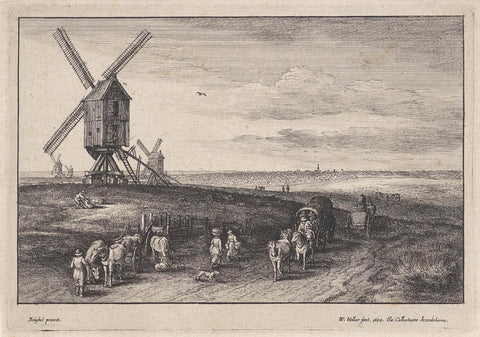 Landscape with four windmills, Wenceslaus Hollar, 1650 Canvas Print