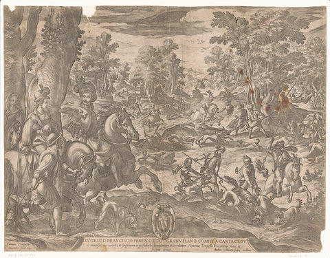 Hunting scene with gentleman a lady watching, Antonio Tempesta, 1590 Canvas Print