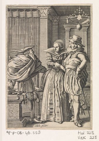 Young lady refuses the gifts of an old man, Michiel le Blon, 1622 Canvas Print