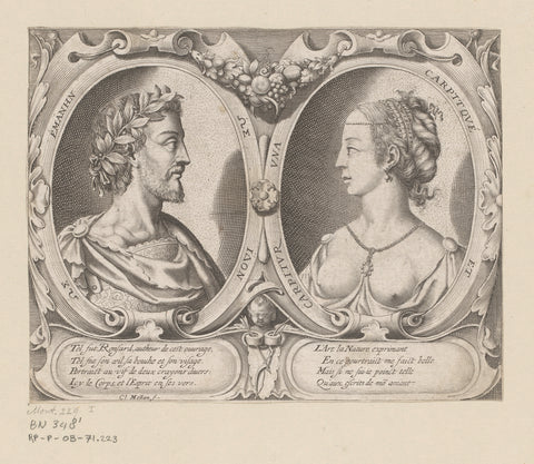 Portraits of Pierre de Ronsard and Cassandre Salviati in two cartouches, Claude Mellan, 1623 Canvas Print