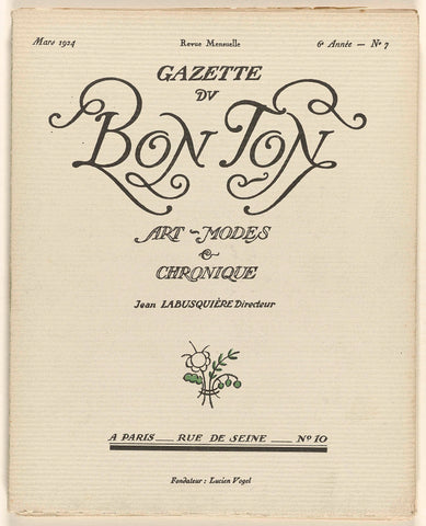 Gazette du Bon Ton. Art - Modes & Frivolités, No. 7 - 1924, 6th Year, Lucien Vogel, 1924 Canvas Print