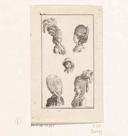 Five lady hairstyles, Daniel Nikolaus Chodowiecki, 1778 Canvas Print