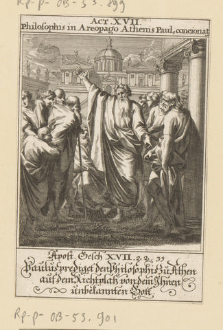 Apostle Paul in discussion with philosophers on the Areopagus in Athens, anonymous, 1697 Canvas Print