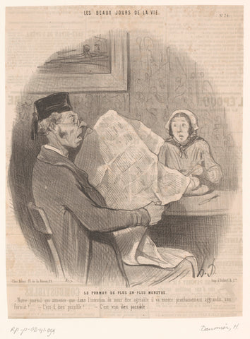 Echtpaar met krant op groot formaat, Honoré Daumier, 1845 Canvas Print