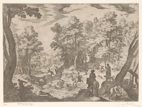 Hunting deer and a wild boar, Antonio Tempesta, 1599 Canvas Print