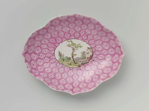 Pattipan with a multicolored landscape in a medallion carved in a geometric pattern, Weesper porcelain factory, c. 1759 - c. 1771 Canvas Print