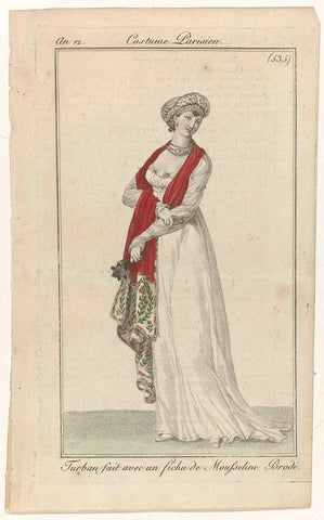 Journal des Dames et des Modes, Costume Parisien, 25 February 1804, Year 12, (535): Turban made with a fichu (...), Pierre Charles Baquoy, 1804 Canvas Print