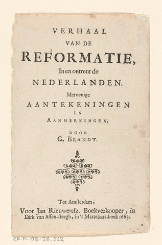 Title page for: G. Brandt, Verhaal van de reformatie, in en ontrent de Nederlanden, Amsterdam, 1663, Jan Rieuwertsz. (I), 1663 Canvas Print